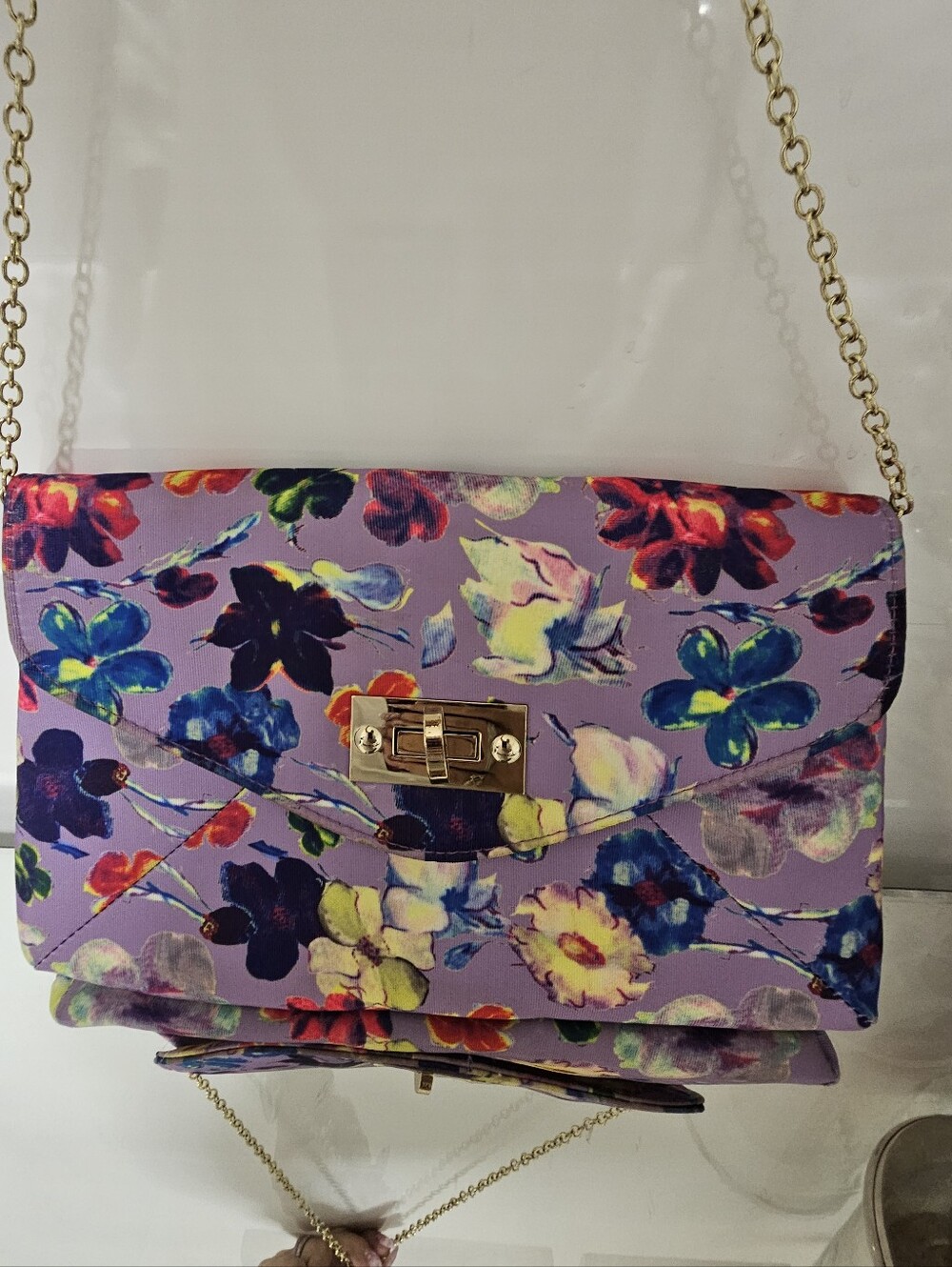 Floral Lavender Crossbody Bag with Gold Chain